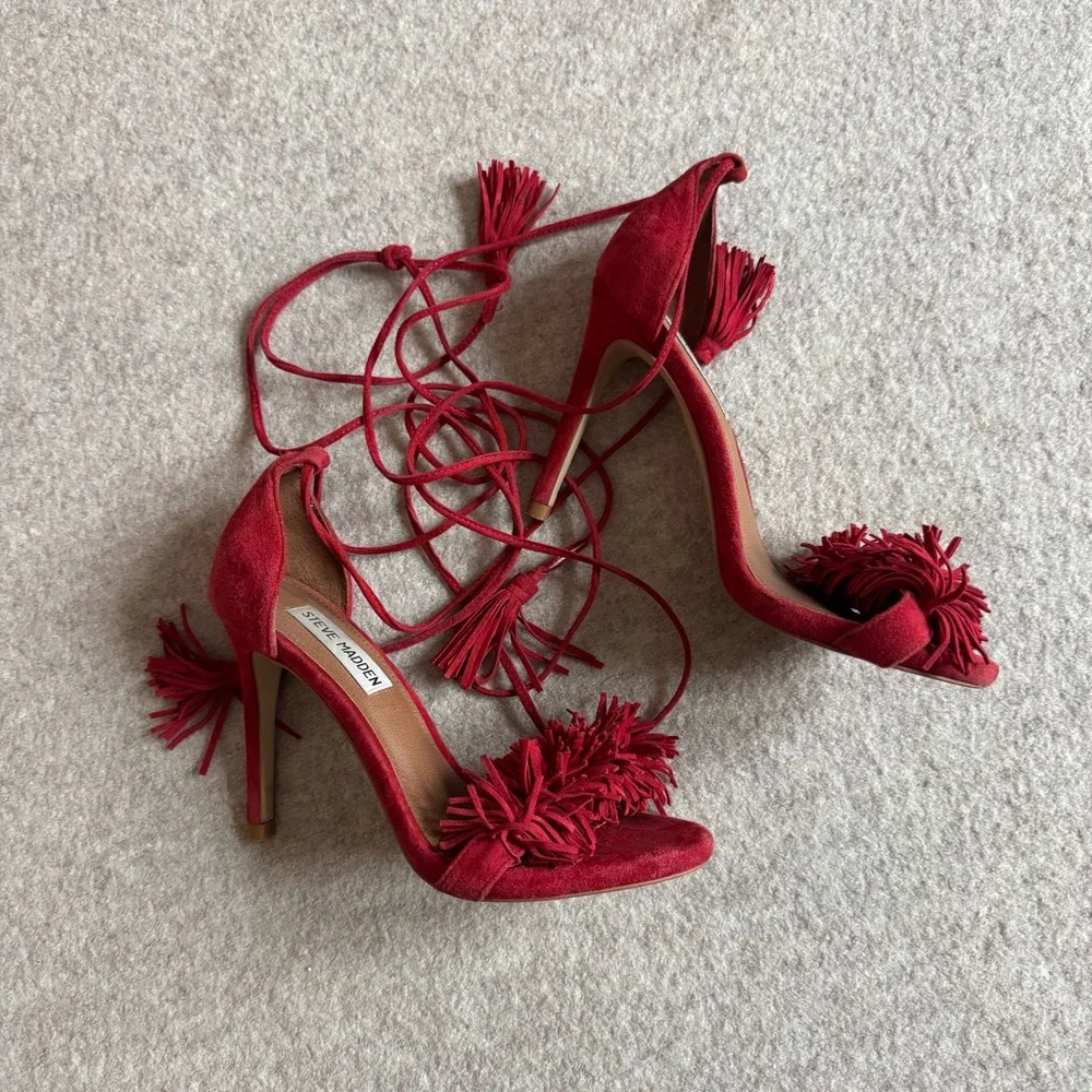 Steve Madden Red Suede Heels - Picture 3 of 7